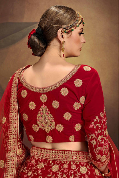 Red Colour Pure Velvet Embroidery Lehenga Choli