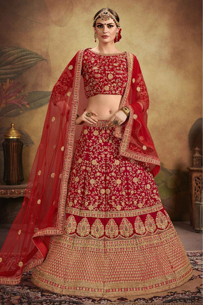 Red Colour Pure Velvet Embroidery Lehenga Choli