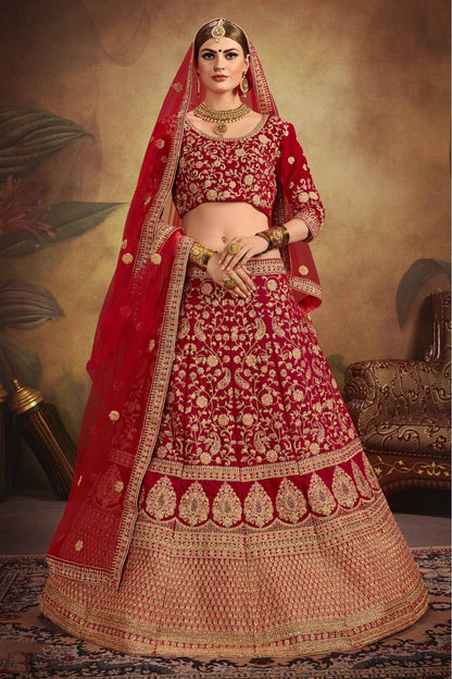 Red Colour Pure Velvet Embroidery Lehenga Choli