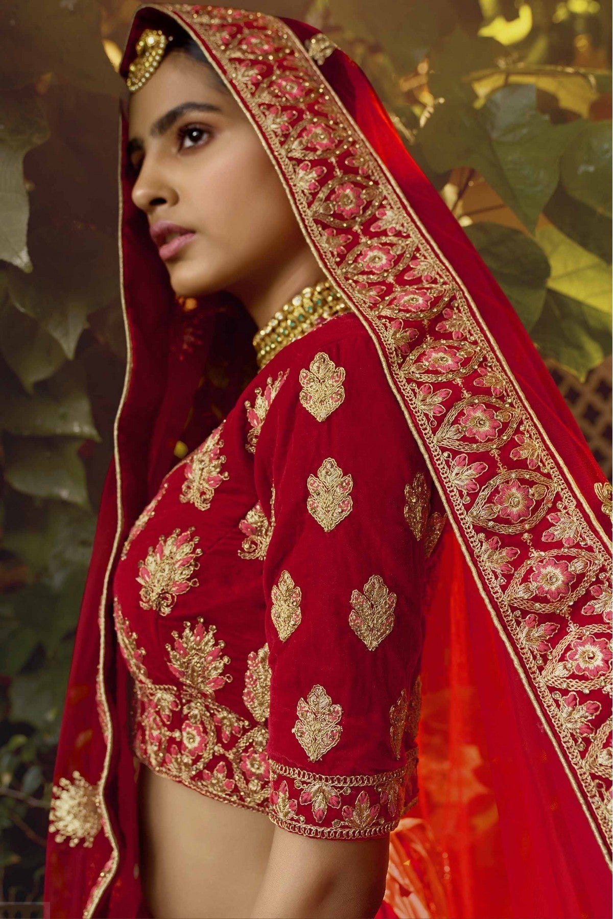 Red Colour Pure Velvet Zari Work Lehenga Choli