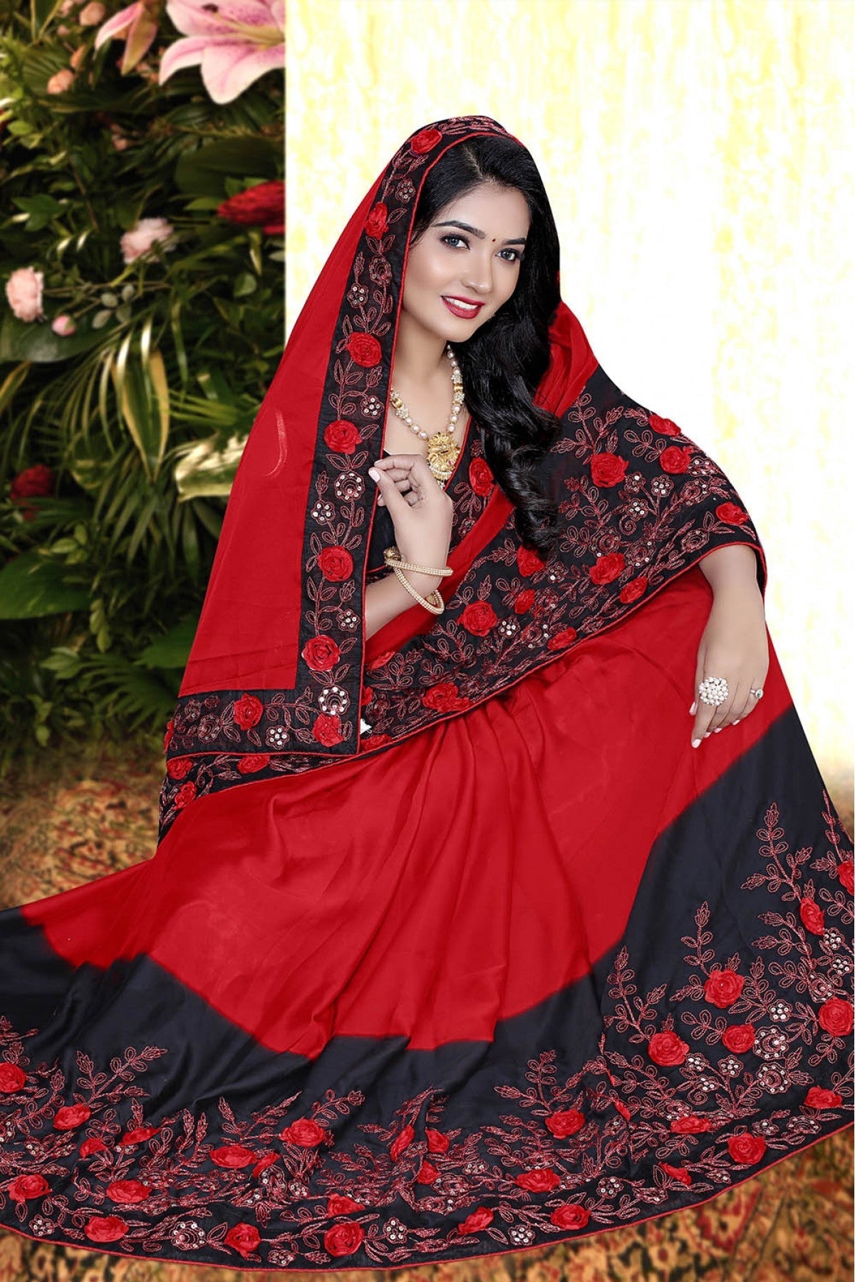 Red Colour Rangoli Silk Designer Saree