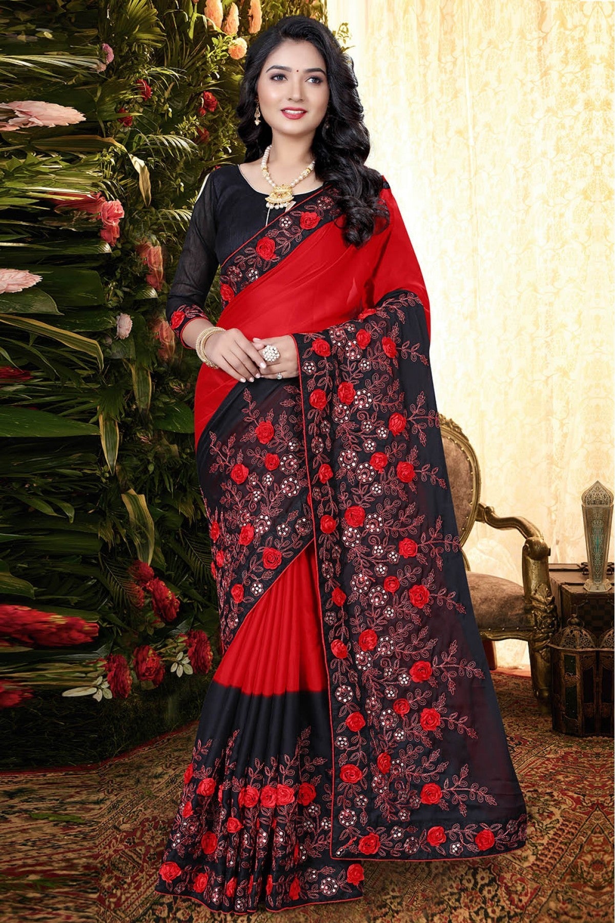 Red Colour Rangoli Silk Designer Saree