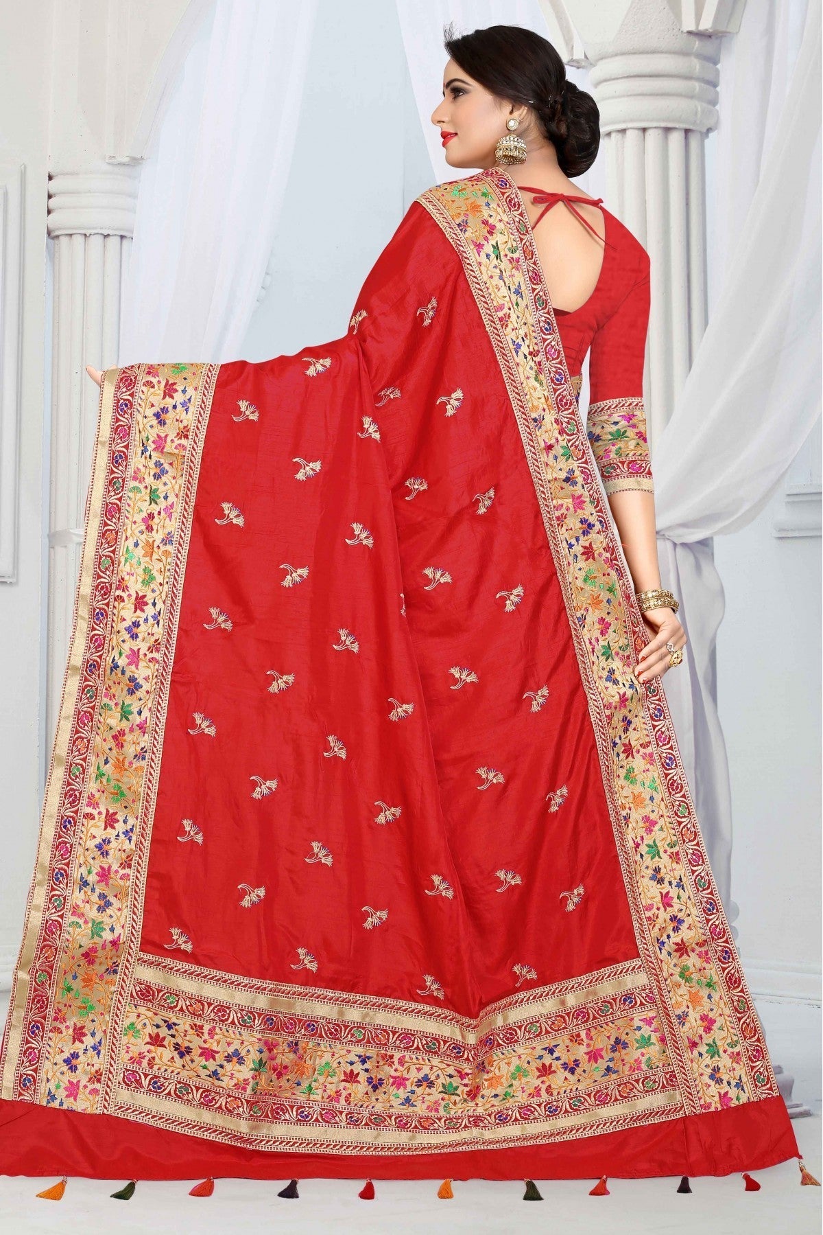 Red Colour Sana Silk Woven Saree