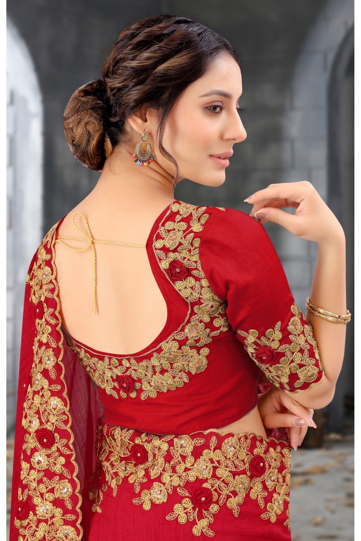 Red Colour Silk Embroidery Saree