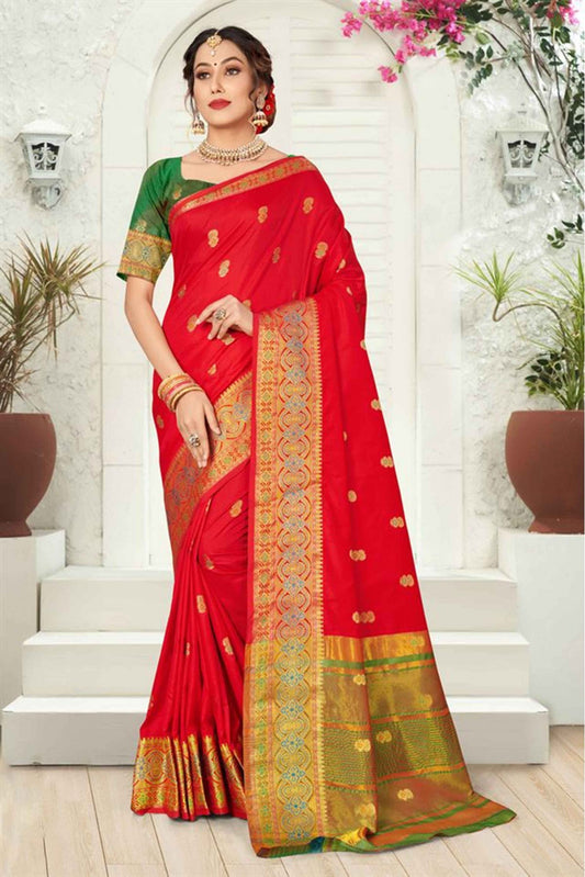 Red Colour Silk Woven Saree