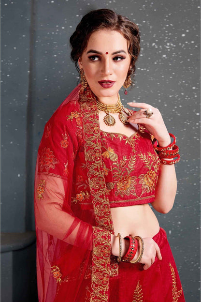 Red Colour Slub Silk Lehenga Choli