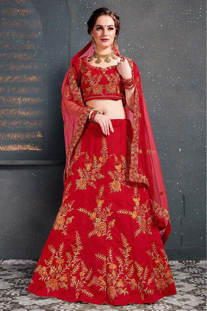 Red Colour Slub Silk Lehenga Choli