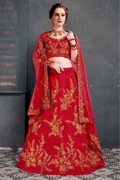 Red Colour Slub Silk Lehenga Choli