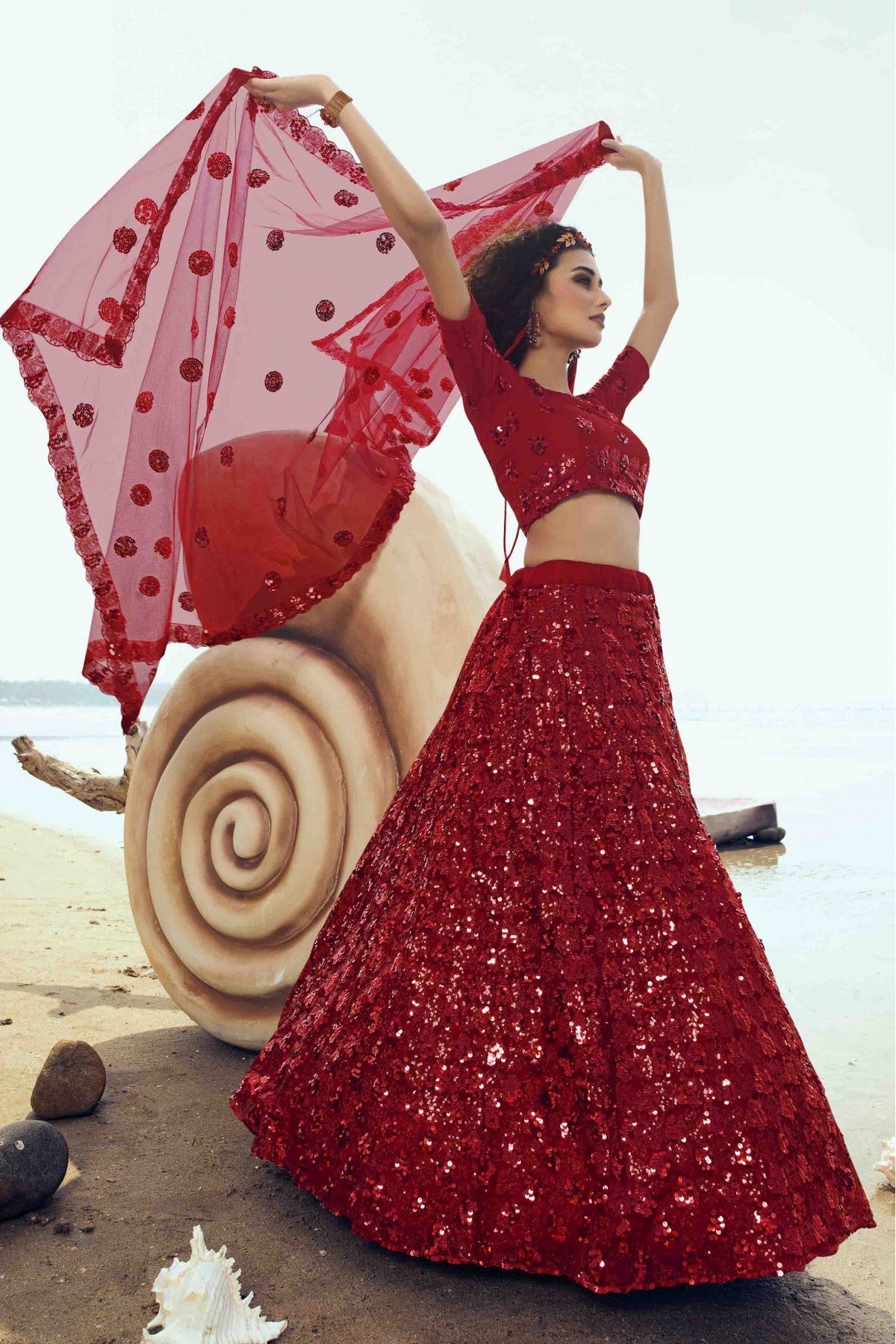 Red Colour Soft Net Embroidery Lehenga Choli