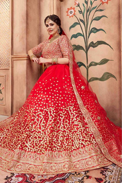 Red Colour Soft Net Sequins Work Lehenga Choli