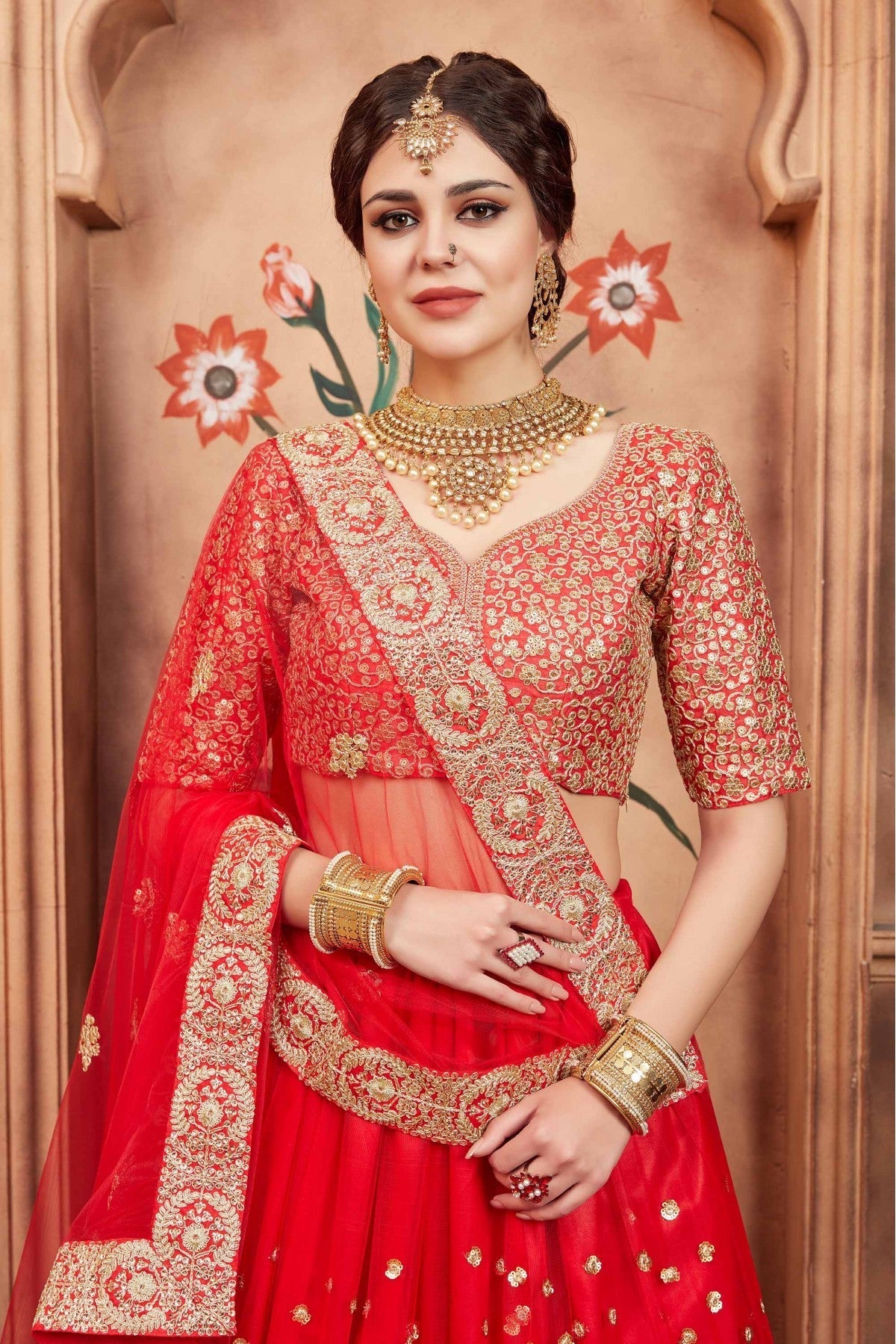 Red Colour Soft Net Sequins Work Lehenga Choli