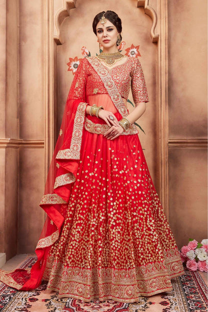 Red Colour Soft Net Sequins Work Lehenga Choli