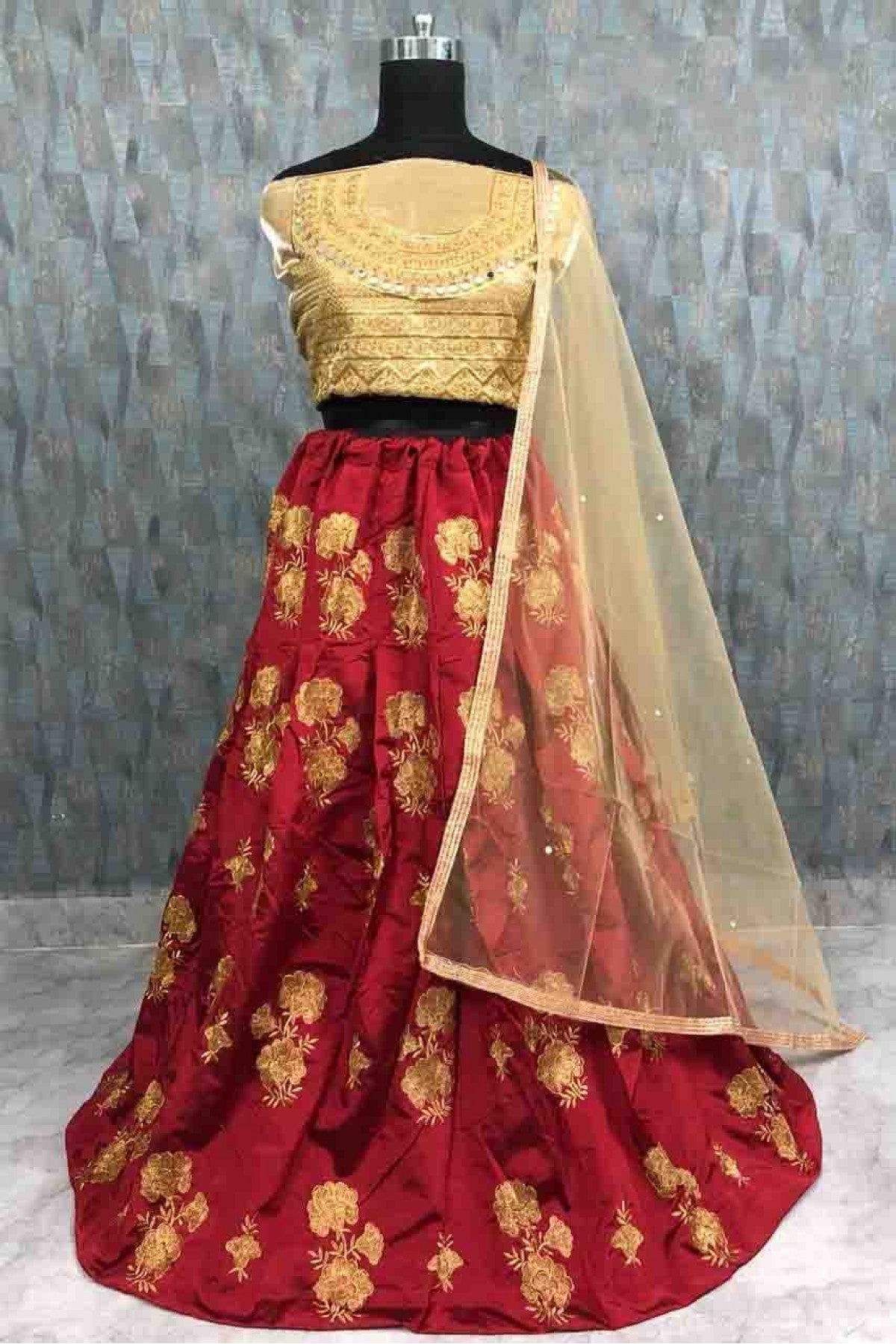 Red Colour Taffeta Silk Lehenga Choli