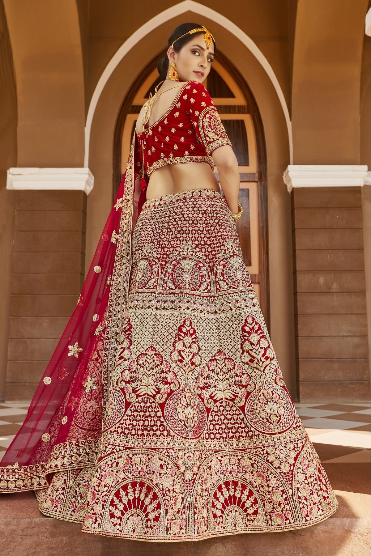 Red Colour Velvet Hand Work Bridal Lehenga Choli