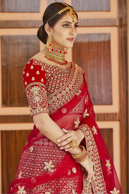 Red Colour Velvet Hand Work Bridal Lehenga Choli