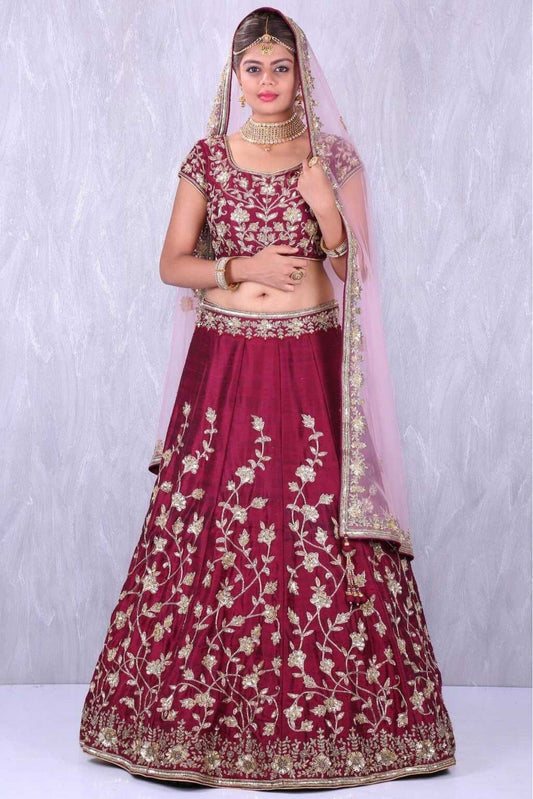 Red and Wine Colour Banglori Silk Lehenga Choli