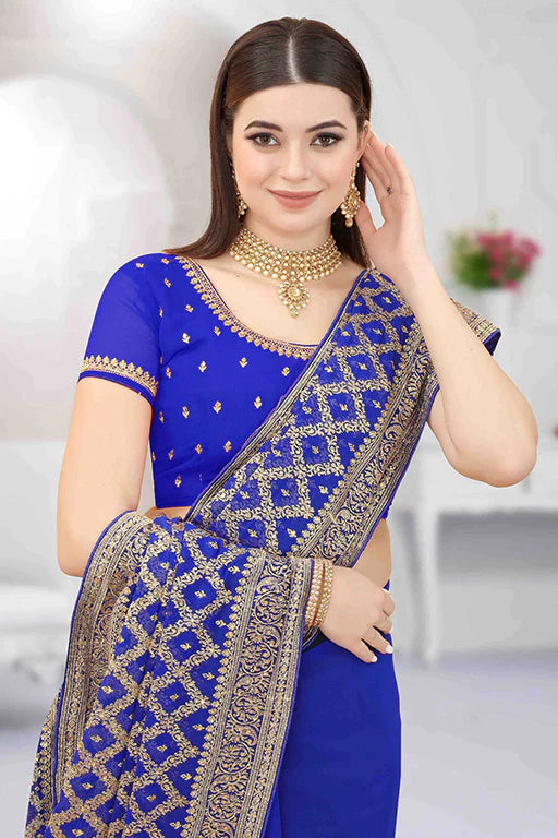 Royal Blue Colour Georgette Designer Saree