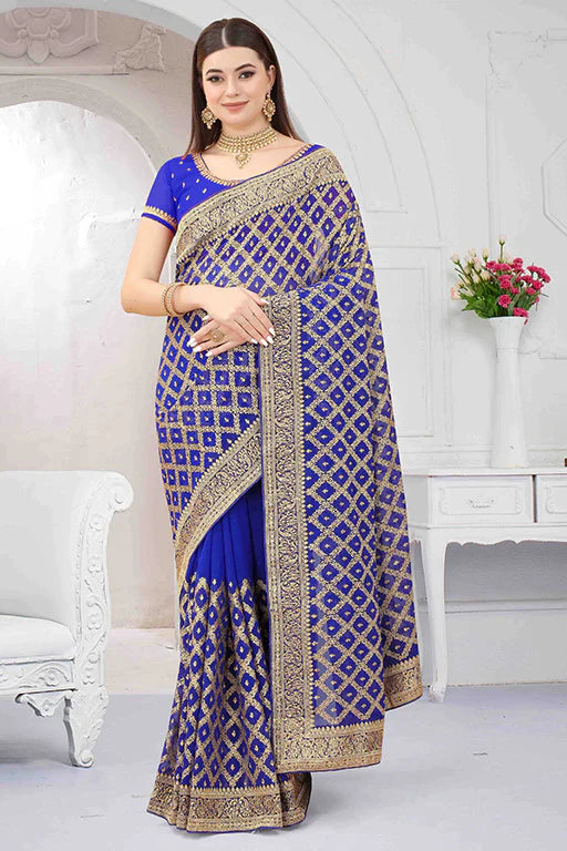 Royal Blue Colour Georgette Designer Saree