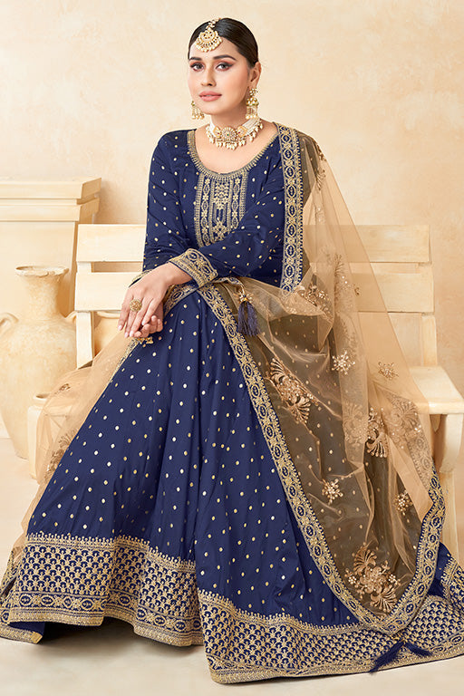 Royal Blue Colour Taffeta Silk Anarkali Suit