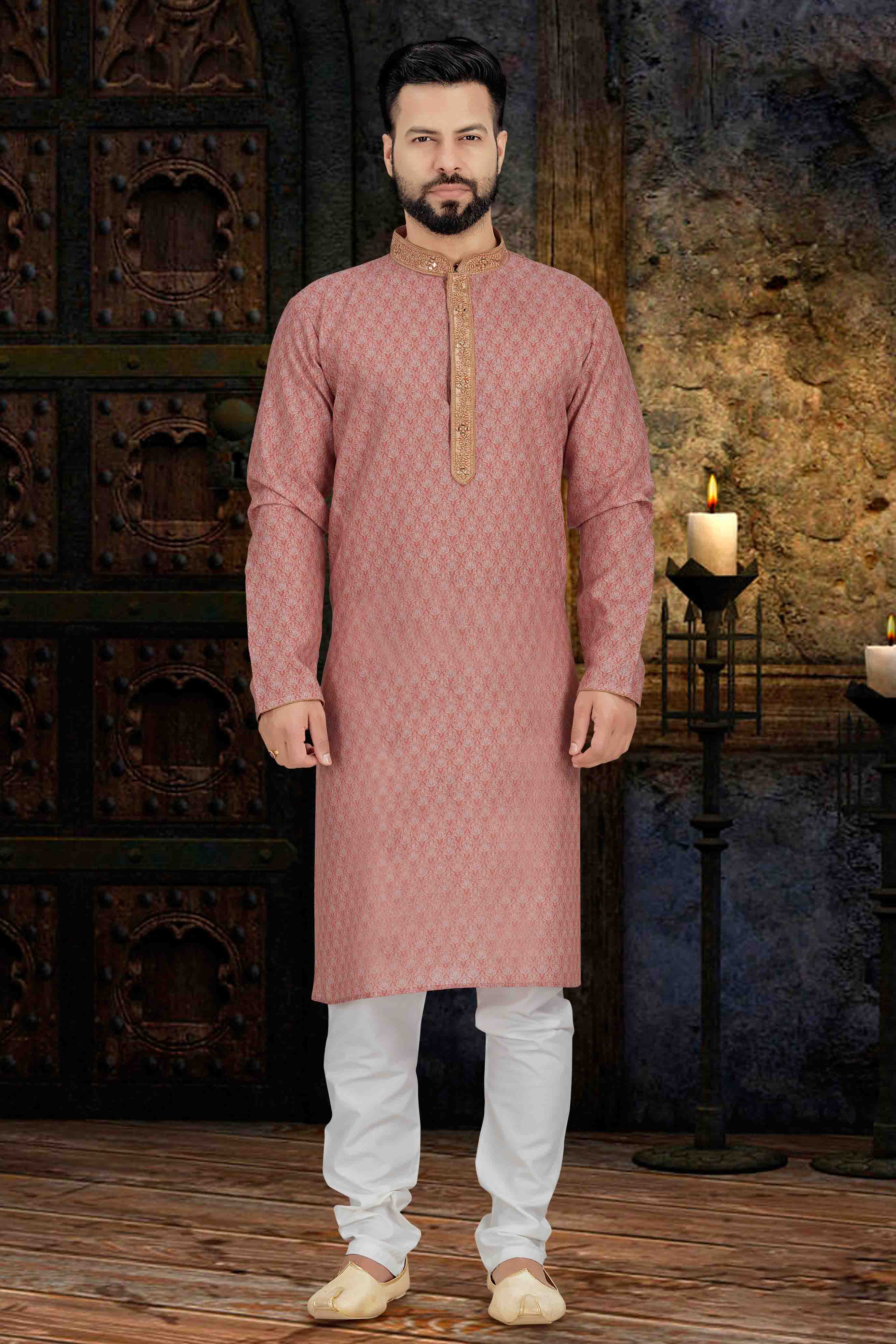 Rust Pink Colour Kurta Pajama In Cotton vastradi