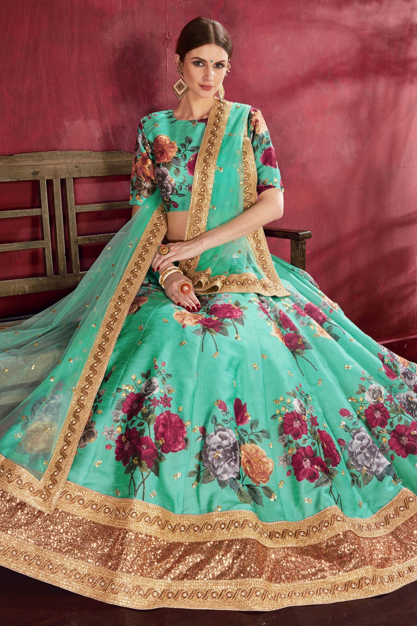 Sea Green Banglori Silk Designer Lehenga Choli