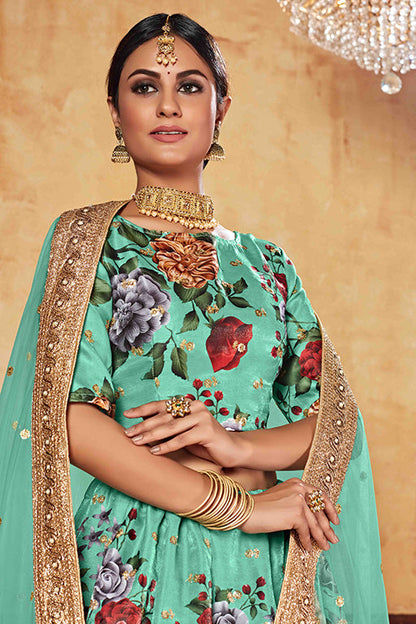 Sea Green Colour Art Silk Designer Lehenga Choli