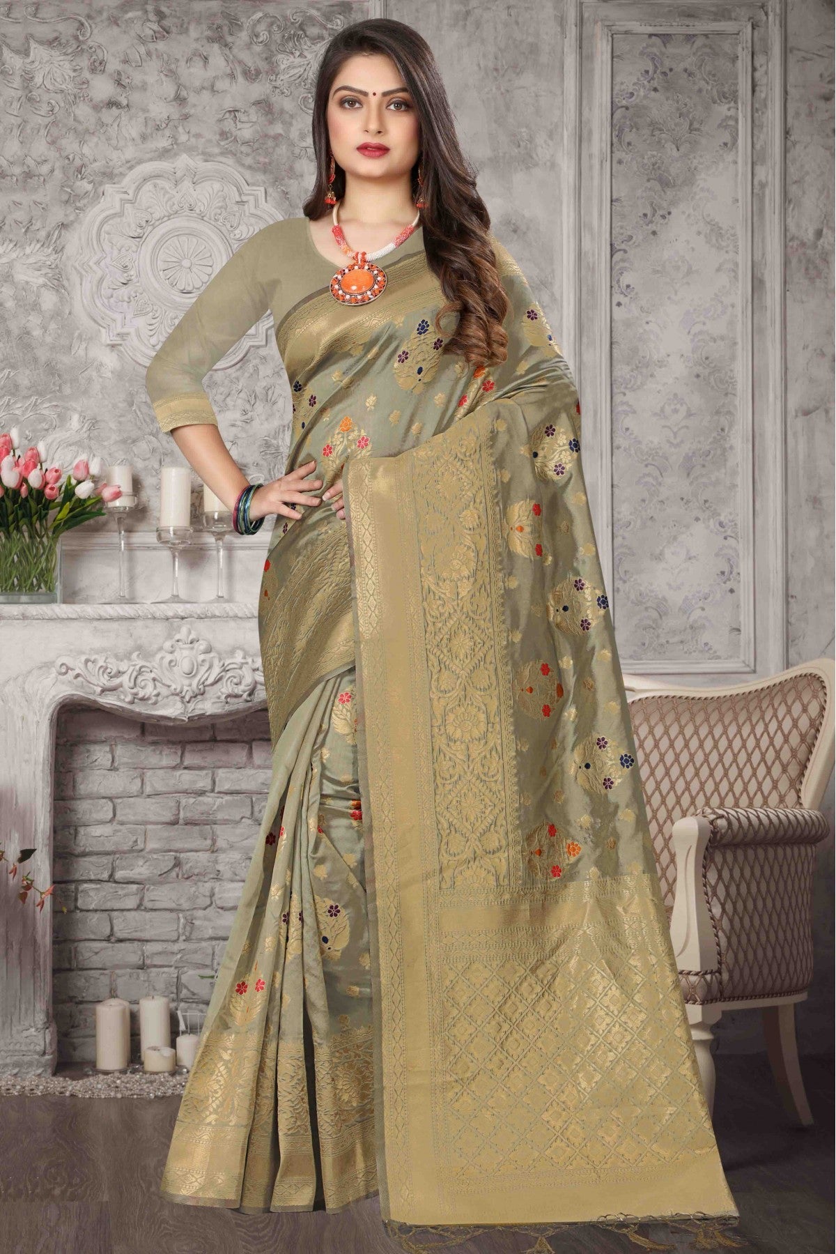 Sea Green Colour Banarasi Art Silk Traditional Saree