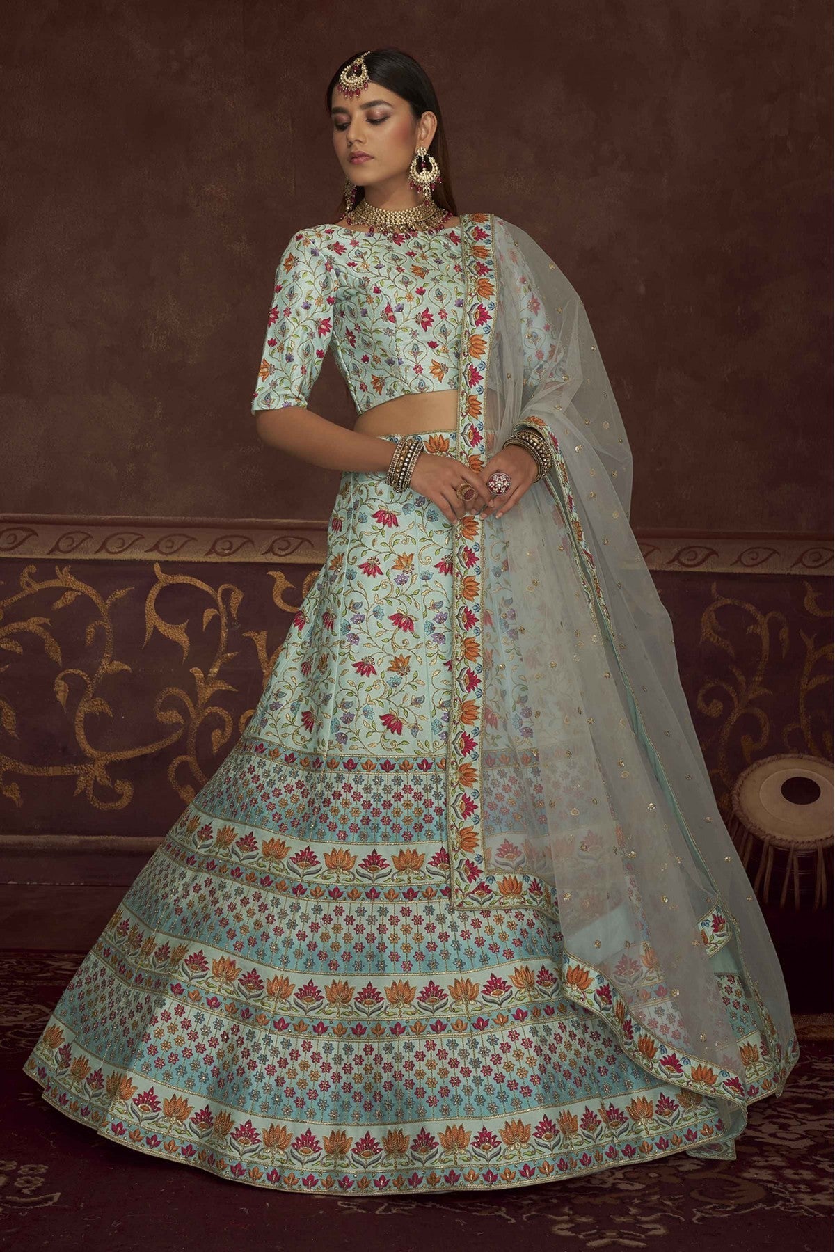 Sky Blue Colour Art Silk Embroidery Lehenga Choli