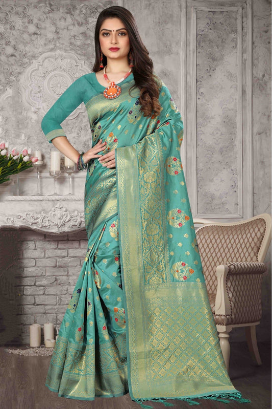 Sky Blue Colour Banarasi Art Silk Traditional Saree