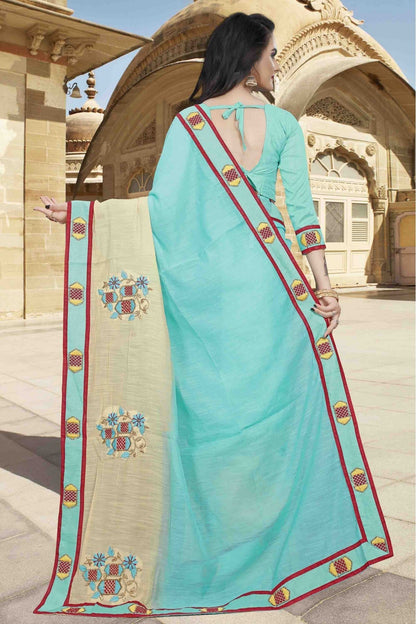 Sky Blue Colour Cotton Designer Saree