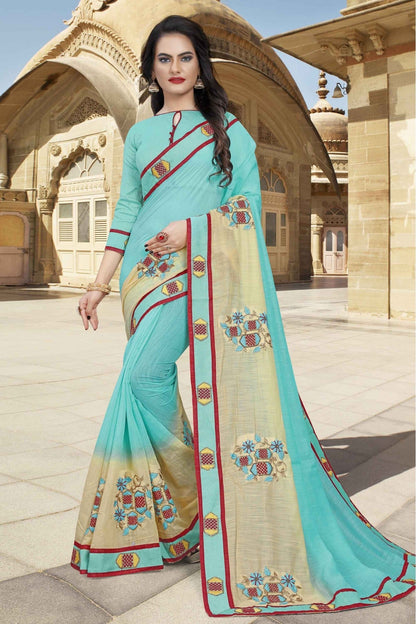 Sky Blue Colour Cotton Designer Saree