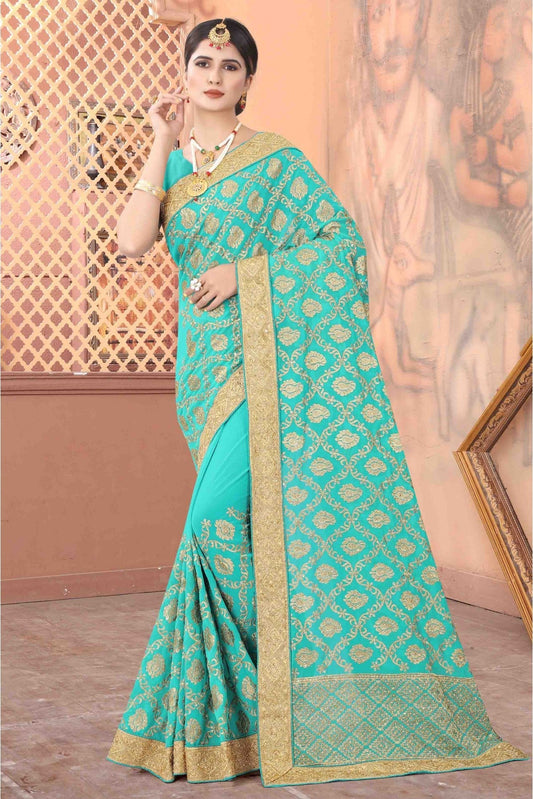 Sky Blue Colour Georgette Designer Saree