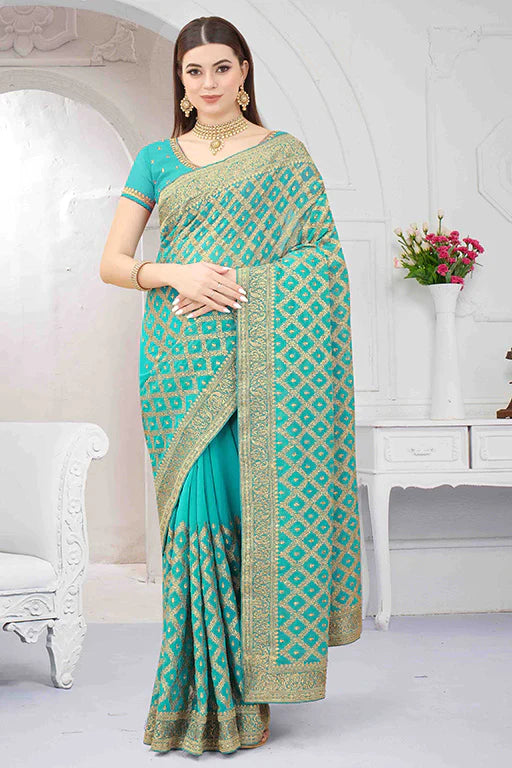 Sky Blue Colour Georgette Designer Saree