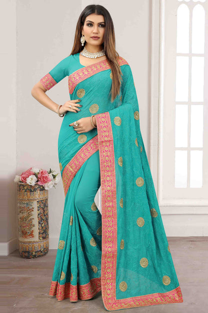 Sky Blue Colour Georgette Designer Saree