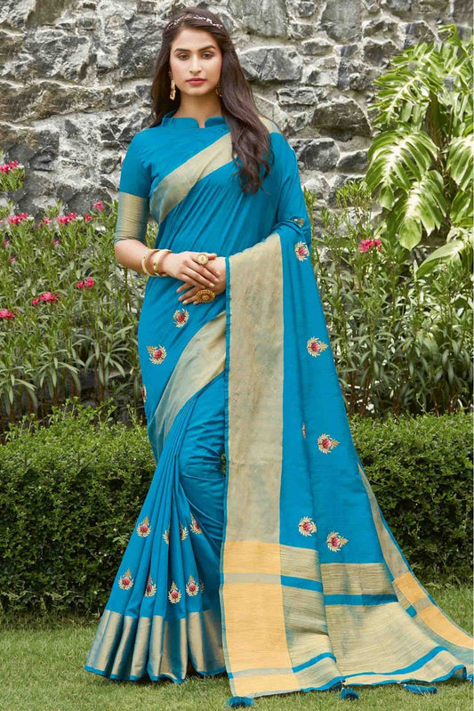 Sky Blue Colour Handloom Silk Traditional Saree