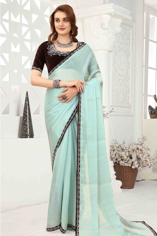 Sky Blue Colour Jimmy Choo Crush Designer Saree