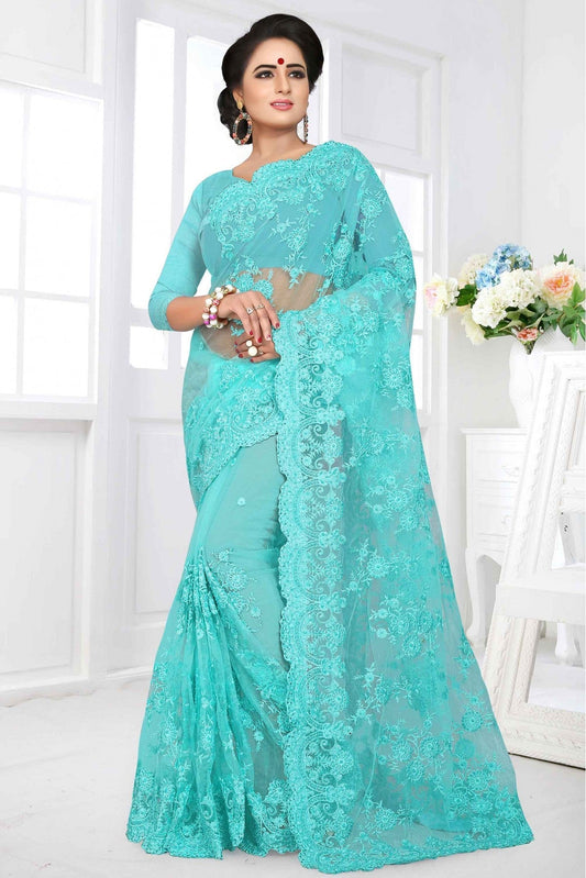 Sky Blue Colour Net Designer Saree