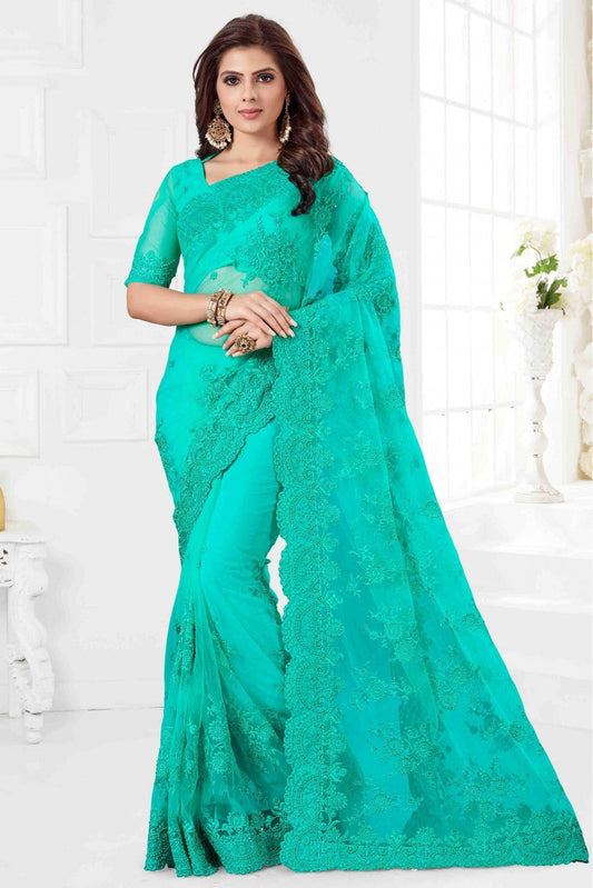 Sky Blue Colour Net Designer Saree