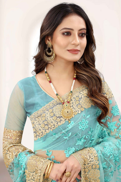 Sky Blue Colour Net Designer Saree