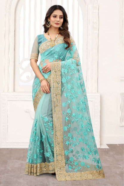 Sky Blue Colour Net Designer Saree