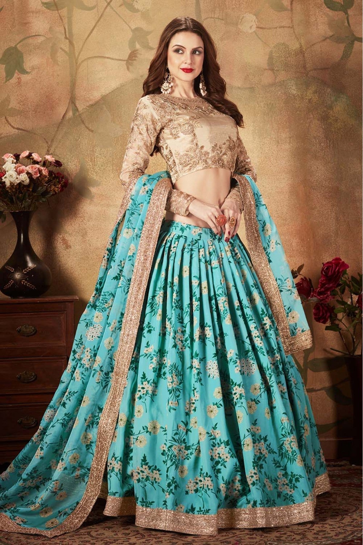 Sky Blue Colour Organza Lehenga Choli