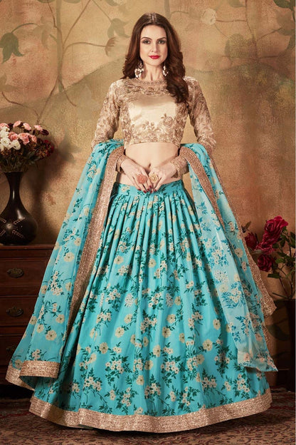 Sky Blue Colour Organza Lehenga Choli