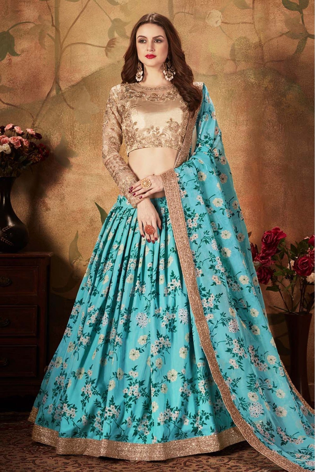 Sky Blue Colour Organza Lehenga Choli