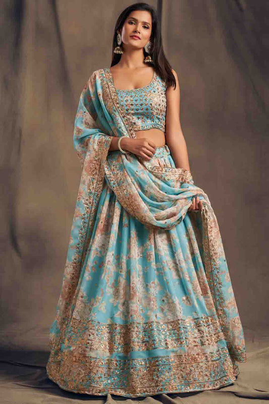 Sky Blue Colour Organza Lehenga Choli