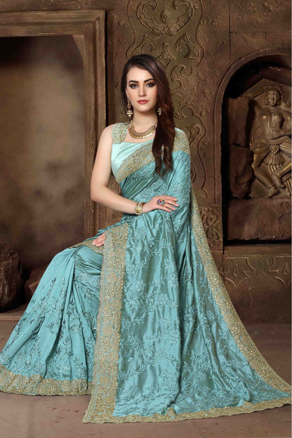 Sky Blue Colour Silk Designer Saree