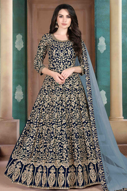 Teal Blue Colour Faux Georgette Semi Stitched Anarkali Suit