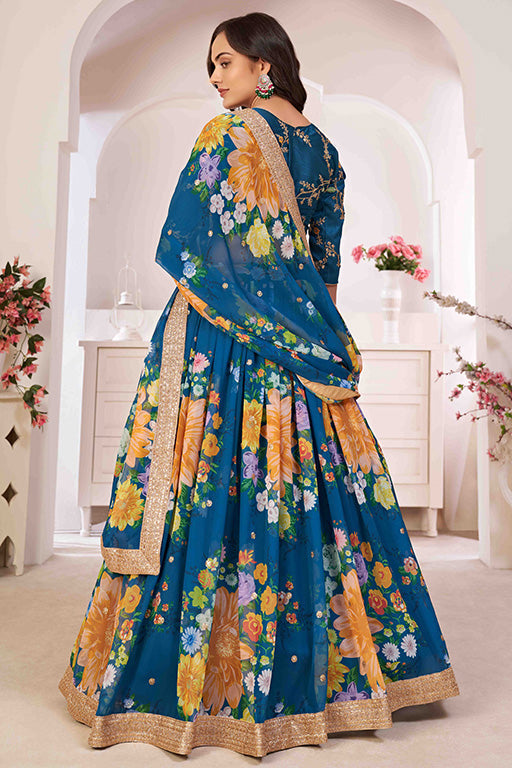 Teal Blue Colour Georgette Designer Lehenga Choli VSLC1240047