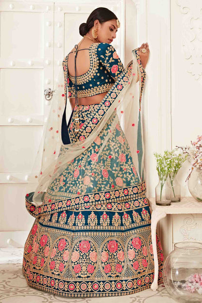 Teal Blue Silk Designer Lehenga Choli