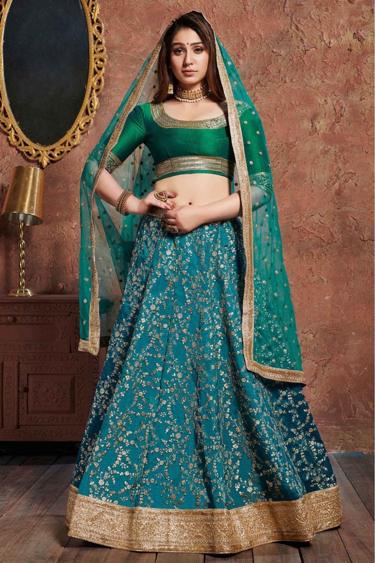 Teal Colour Art Silk Lehenga Choli