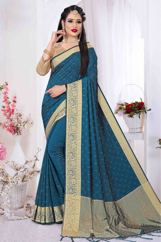 Teal Colour Art Silk Viscose Designer Saree